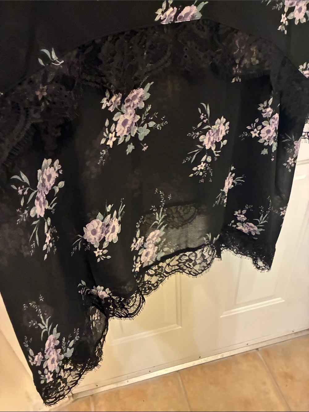 Black Floral Lace Asymmetrical Maxi Dress Whimsygoth Ruffle Size M Summer Goth - Picture 9 of 11